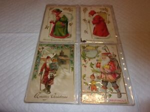 8 Antique Embossed Postcards Christmas Santa Claus