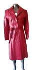 Vintage Red Leather Trench Coat 1970s Brazilian Midi Leather Trench Coat Sz S