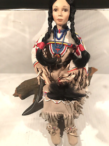 Native American Porcelain Doll Minnehaha With Log By David Wright Hamilton VTG