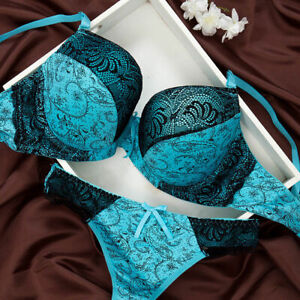 Womens Sexy Foral Lace Push Up Bra Sets Extreme Padded Lingerie Panties Set ABCD
