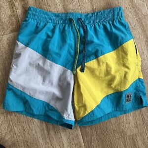 Nike Mens Swim Trunks Small Aqua Blue Gray Yellow COOL Pockets Adjustable /Mesh