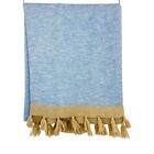 Lilly Pulitzer Oversized Scarf Shawl Blue & Tan Knit Tassels 29x70