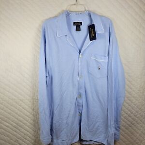 New Polo Ralph Lauren Medium Mens Sleepwear Button Up Collared Robe Top Blue
