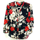 Figueroa & Flower Black Red Roses Boho Blouse Peasant Lace Back & Shoulders XL