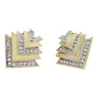 Modernist, Diamond earrings in 14k yellow gold. Round brilliant cut diamonds...