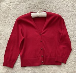 CHAPS Women Red V-Neck Cardigan Size PM Button Down Long Sleeve Cotton “Light”