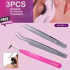 3 Pcs Eyelash Extension Tweezers 3d, 4d Straight & Curved Stainless Steel Set