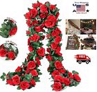 3× Garland Wall Silk Artificial Hanging Rose Red Flowers Vine Wedding Decor US