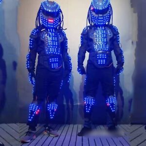 Predator LED Robot Custome Suit Helmet DJ Party Show Halloween Glow Outfits Men