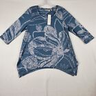 Soft Surroundings Valerie Top Women's PM Blue Fleur Polyester Stretch Round Neck