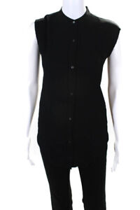 Helmut Lang Womens Back Knot Raw Hem Sleeveless Button Up Blouse Black Size XS L