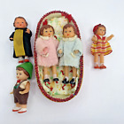 Lot of Five Vintage Antique German Dolls Inc. Twins, Friar, Boy and Girl w/Bed