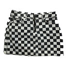 BDG Women Mini Skirts Size M Black White Plaid 1/4 Zip Front Pockets 100% Cotton