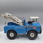 VINTAGE Classic Blue Mighty Tonka Tow Truck Double Boom Wrecker c1976 - 18.5”