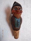 Mechanical Bottle Stopper Wood Glasses Open Mouth Man Hand Carved Wine Cork