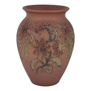 New ListingRookwood 1923 Vintage Arts And Crafts Pottery Red Floral Ceramic Vase 363 Abel
