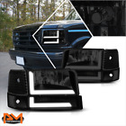 For 92-96 Ford F150-F350 6Pcs Dual L-Shape LED DRL Bumper Headlight Black/Smoked (For: 1996 Ford F-150)