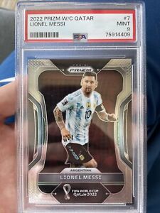 2022 Panini World Cup Qatar Prizm #7 Lionel Messi Argentina Base Card PSA 9