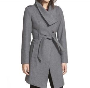 Guess Belted Asymmetrical Wool Blend Trench Coat Women's Gray Size Small