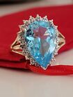 ❤️10k Size 8 Gorgeous Solid Yellow Gold Blue Topaz and Genuine Diamonds Ring!