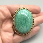 Vintage Gold Tone Green Glass Cabochon Stone 2