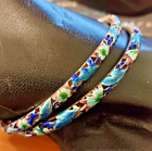 New Listing1 ANTIQUE CHINESE SILVER Blue Green ENAMEL PIERCED BRACELET Cutout Bangle 1 of 2