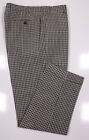 Zanella Devon Brown Gingham Check Wool-Linen Flat Front Dress Pants 36x31