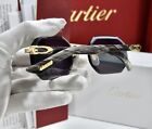 Cartier Decor C black buffalo Horn Rimless  Frame Sunglasses Glasses NEW buffs