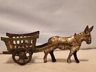 Old Antique Tin German Penny Toy Donkey Pulling Wagon Farm Cart