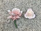 Vintage Capodimonte Pink and White Iris and Rose Made in Italy Porcelain Flowers