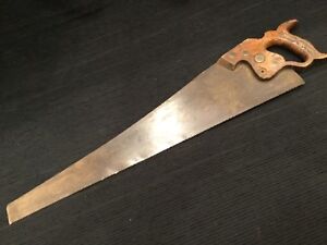 Antique Wood Carved Handle Saw Disston Keystone hand sharpened ~ 26” blade