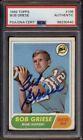 BOB GRIESE PSA/DNA DOLPHINS HOF QB SIGNED ROOKIE AUTO #196 1ST RC SP 1968 TOPPS