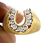 Round Cut Simulated Diamond Mens Lucky Horseshoe Ring 14K Yellow Gold Plated