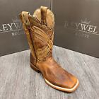 MEN'S RODEO COWBOY BOOTS GENUINE LEATHER BROWN SQUARE TOE BOTA RANCH SADDLE