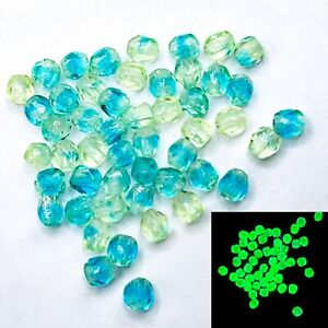 3mm Fire Polished Uranium Glass Beads Blue Green 50pcs C6