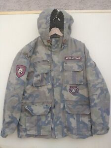 Affliction Camouflage Hooded Jacket sz XL Rare Y2K Airborne Silent Swift Deadly