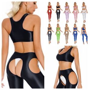 US Sexy Womens Tights Sportswear Sexy Crop Top With Pantyhose Sets Yoga Clubwear