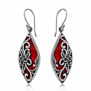 BALI LEGACY Red Sponge Coral Flower Dangle Earrings for Women 925 Silver Jewelry