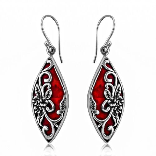 BALI LEGACY Red Sponge Coral Flower Dangle Earrings for Women 925 Silver Jewelry