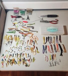 Lot of Used Fishing Lures, Sinkers, Knife