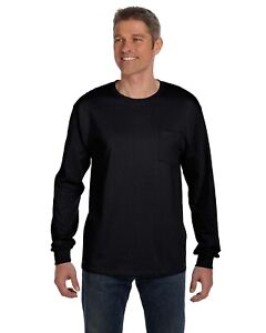 Hanes Men's 6.1 oz. Authentic-T Cotton Long Sleeves Pocket T-Shirt 5596 S-3XL