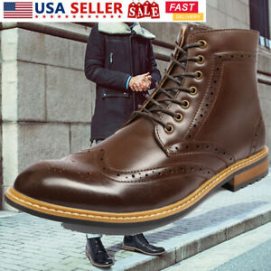 Men Motorcycle Chukka Ankle Boots Formal Lace Up Oxford Dress Shoes Size Brown