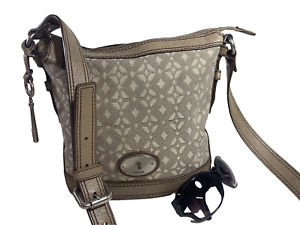 FOSSIL Maddox Woven Fabric and Leather Crossbody Bucket Bag