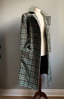 VINTAGE AQUASCUTUM TWEED COAT 10 8 long trench check pure new wool teal blue