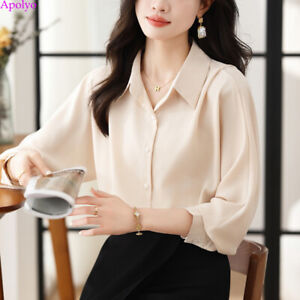 Korean Elegant Career Lady Chiffon Casual Loose Tunic Shirt Workwear Tops Blouse