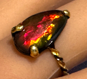Natural AA Black Lightning Fire Opal. 16x10 mm 925 Sterling Silver Ring Size 7.5