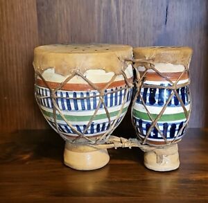 Hand Painted Double Drum Vintage Ceramic Glazed Eastern European Percussion