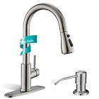 Commercial Kitchen Sink Faucet Sprayer Single Handle Pull Down W/ Soap Dispenser
