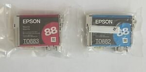 GENUINE Epson 88 Cyan Magenta Ink Cartridges T0882 T0883 Sealed Packages No Box