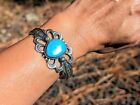 Navajo Cuff Turquoise Bracelet Signed Sterling Silver Cayatineto size 6.75 Tufa